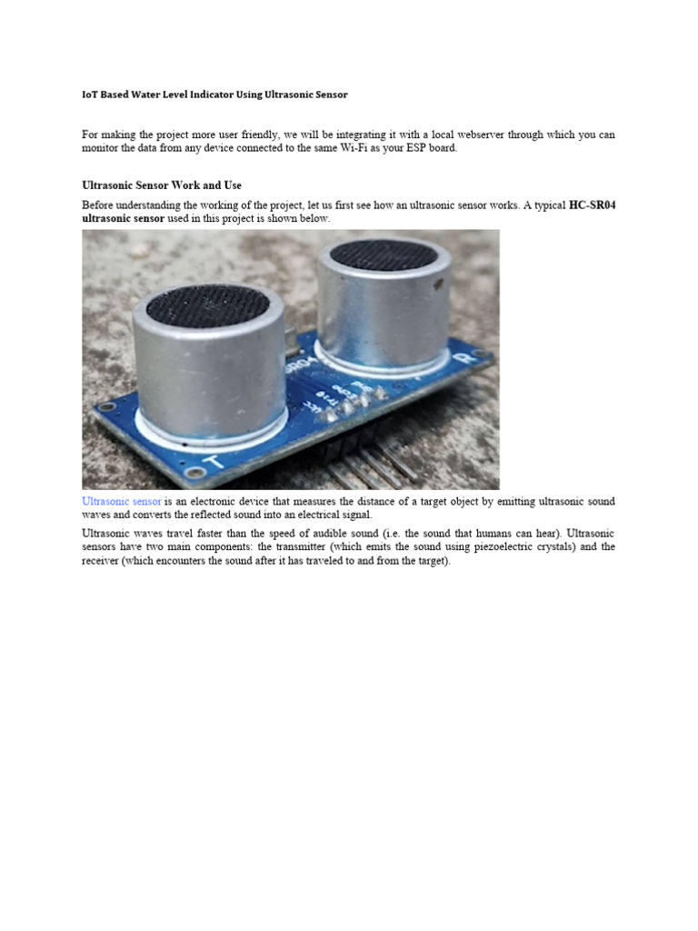 IoT Based Water Level Indicator Using Ultrasonic Sensor | PDF ...