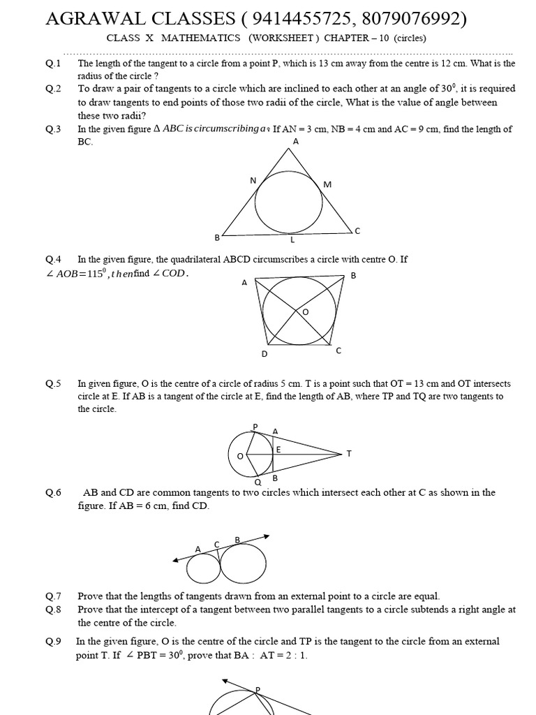 Chapter - 10 New Worksheet | PDF | Circle | Trigonometry