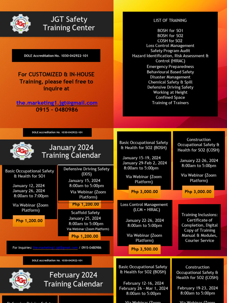 JGT DOLE Accredited Safety Training 2024 | PDF | Occupational Safety ...