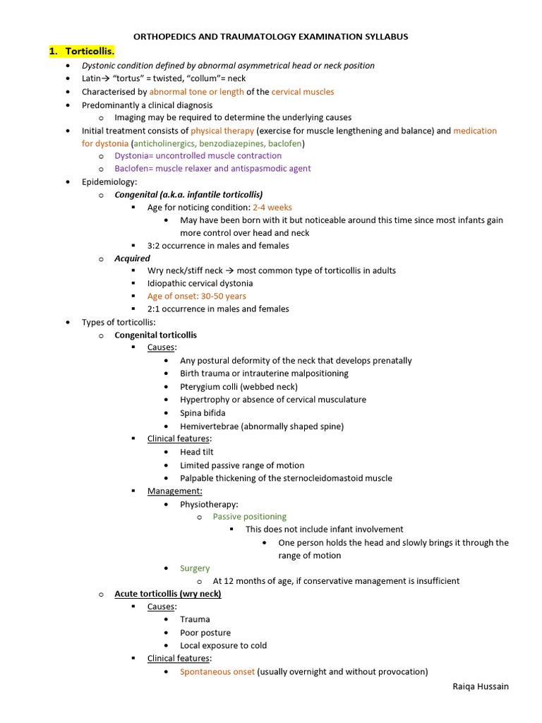 Ortho Notes Complete (Raiqa Hussain) | PDF