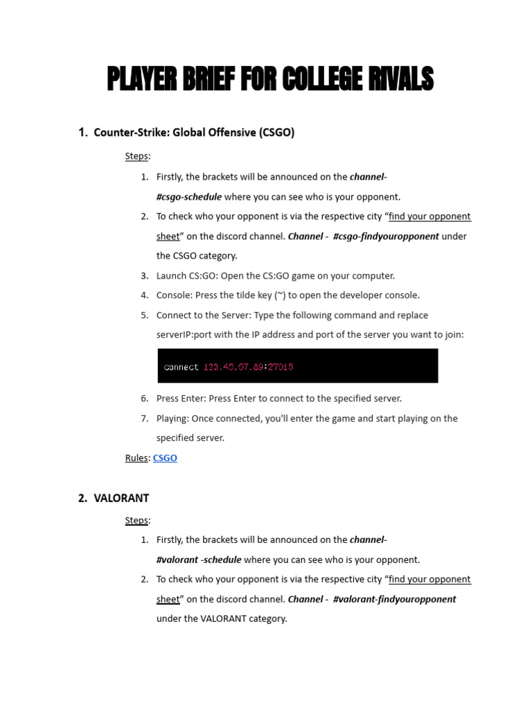 College Rivals Gaming Tournament Guide | PDF