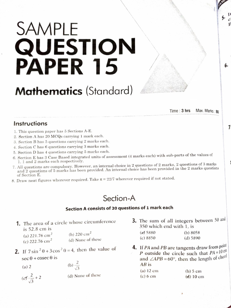 Class 10 Maths Sample Paper 15 | PDF | Circle | Elementary Geometry