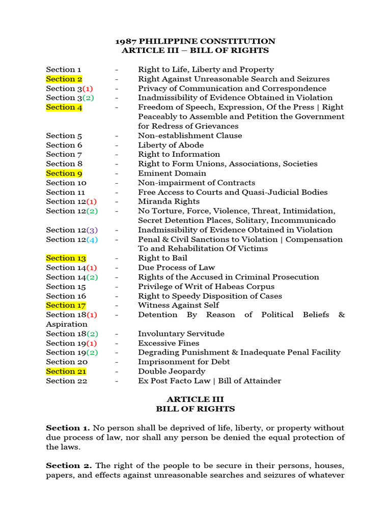 Philippine Constitution Bill of Rights | PDF | Search And Seizure | Bail