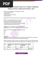 Chemistry Worksheets Class 8 On Chapter 4 Materials Metals and Non Metals With Answers Set 1