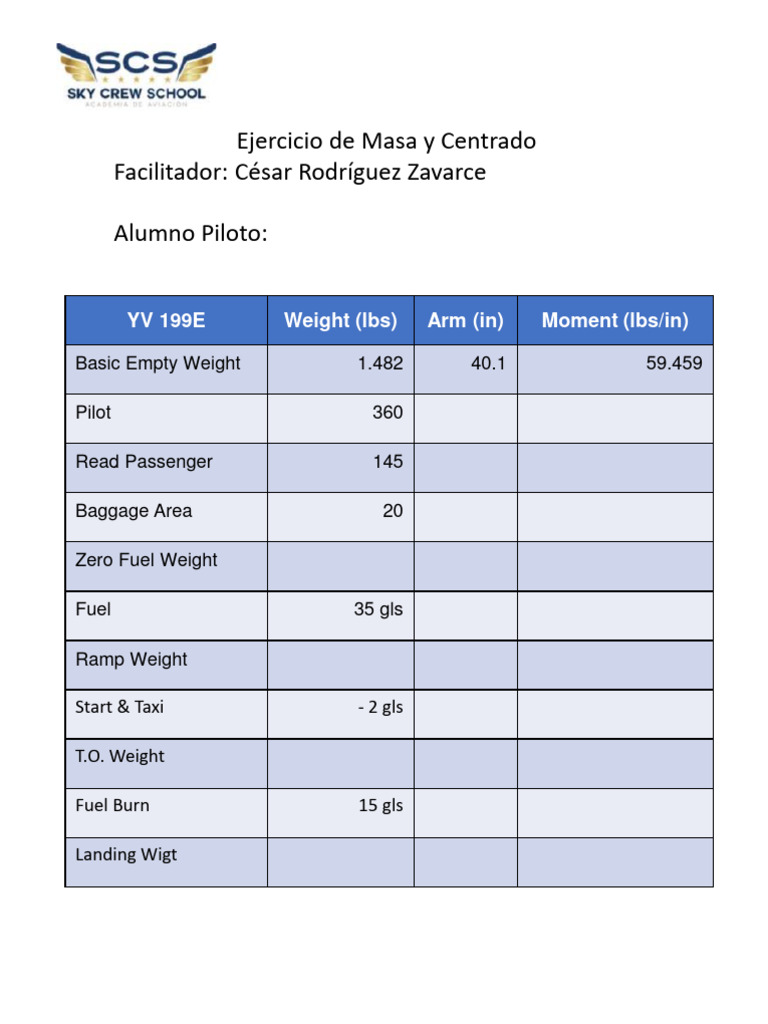 Aircraft Weight and Balance Exercise | PDF