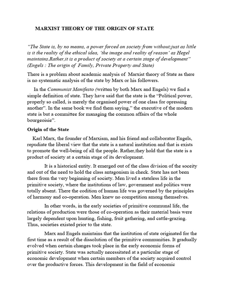 Marxist Theory on State's Origin | PDF | State (Polity) | Marxism