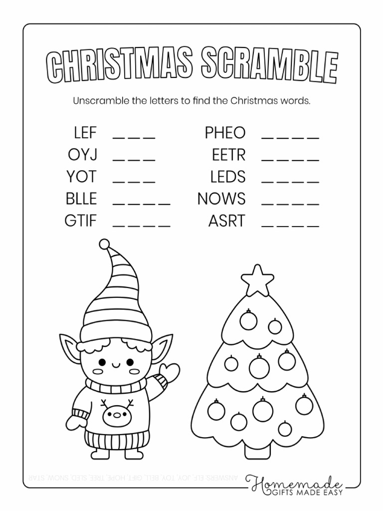 Christmas word scramble easy pdf