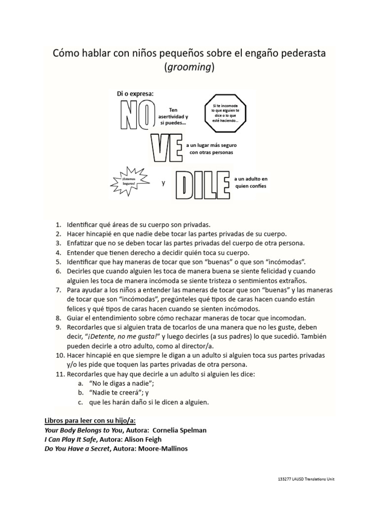 Talking To Young Children About Grooming Spanish PDF