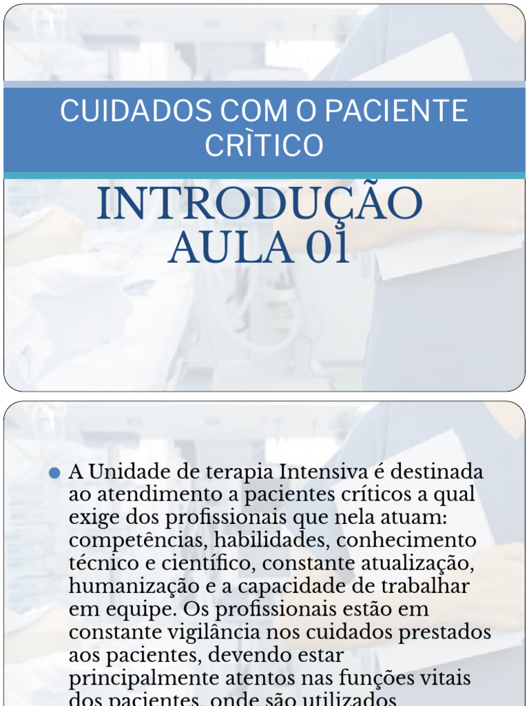Cuidados com o paciente cr tico aula 1 download gr tis pdf unidade