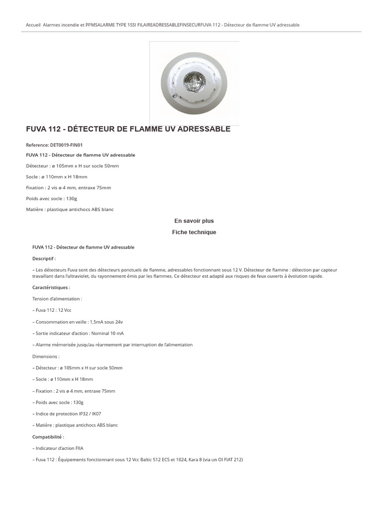 Détecteur de Flamme UV FUVA 112 | PDF