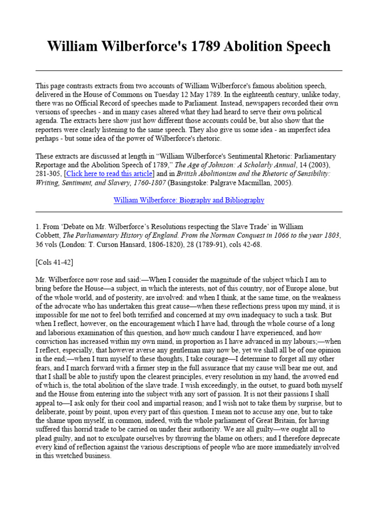William wilberforce abolition speech 1789 pdf abolitionism slavery