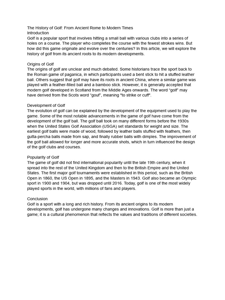 The History of Golf From Ancient Rome To Modern Times PDF