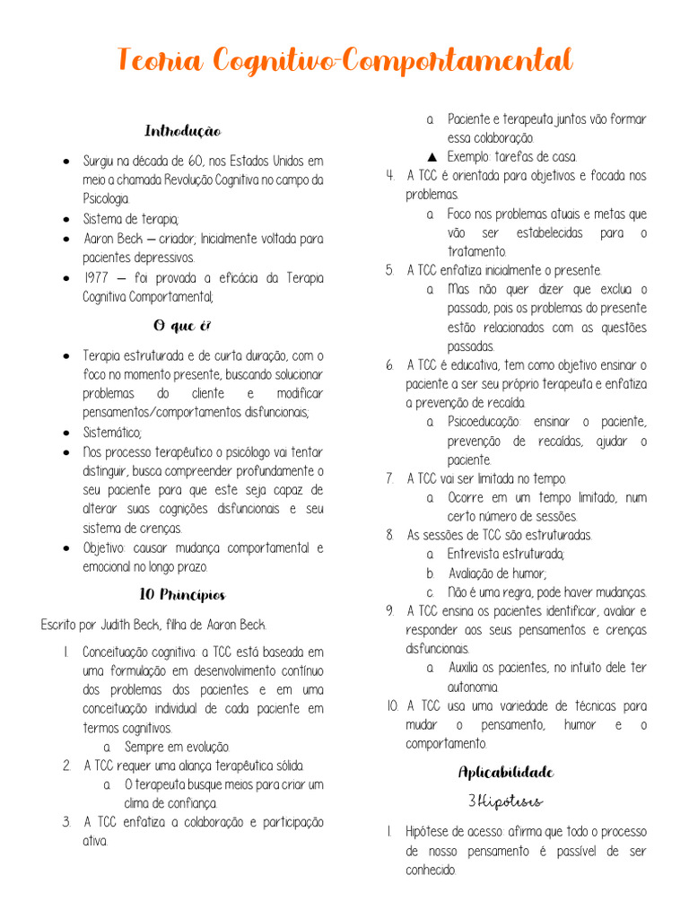 Teoria Cognitivo-Comportamental e Princípios | PDF | Terapia cognitiva ...