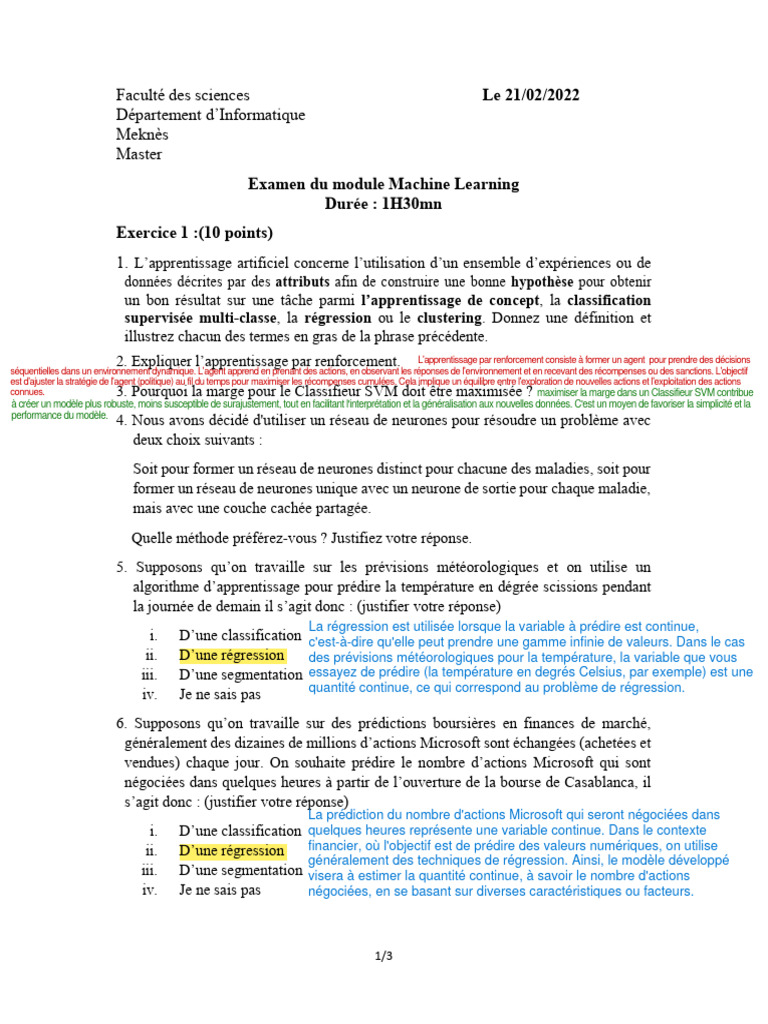 Examen de Machine Learning : Concepts clés | PDF