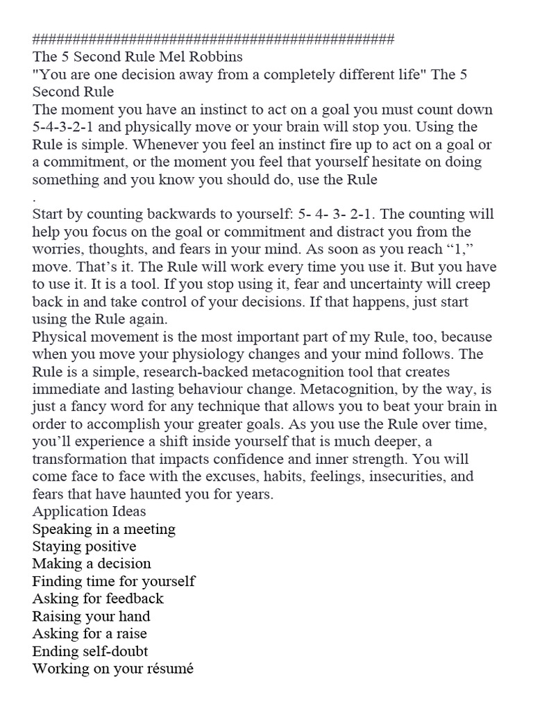 Mastering the 5 Second Rule for Change | PDF | Procrastination ...