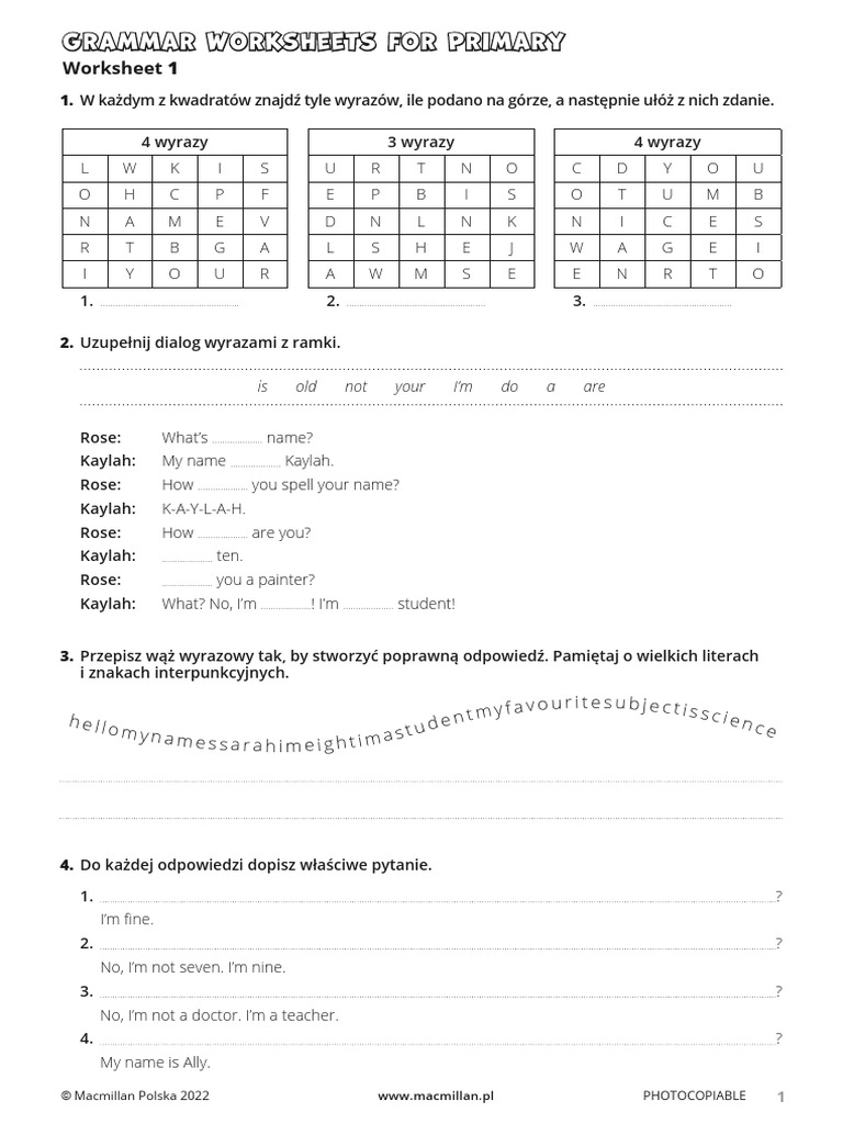 Macmillan Grammar Worksheets For Primary | PDF