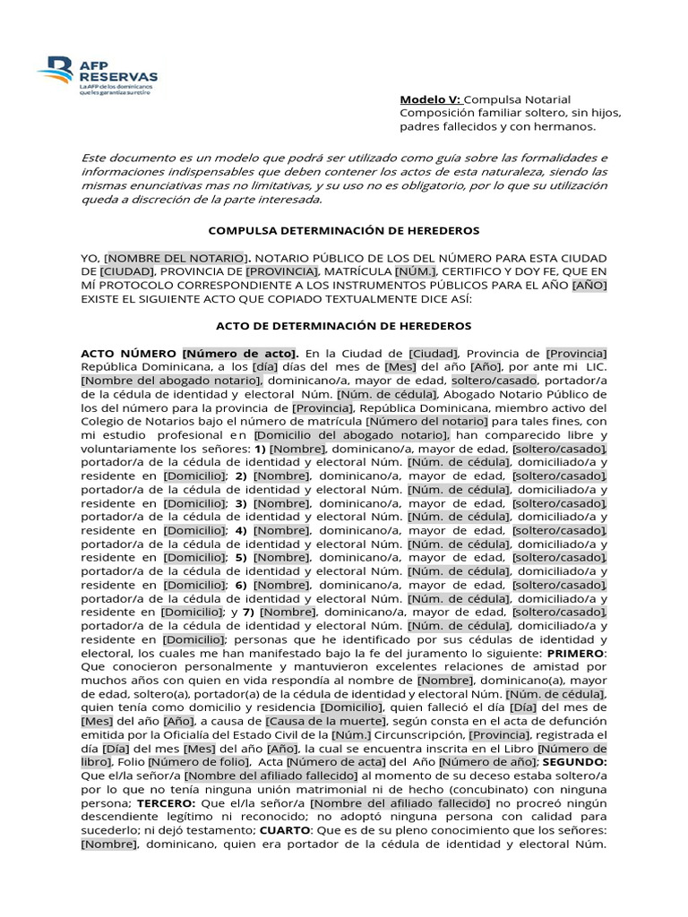 Modelo V - Compulsa Notarial para Composición Familiar Soltero, Padres ...