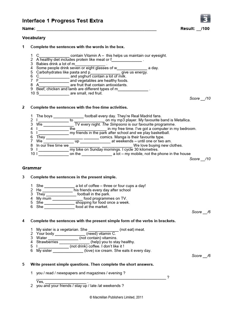 U3 Nutrition Progress Test | PDF | Nutrition | Diet & Nutrition