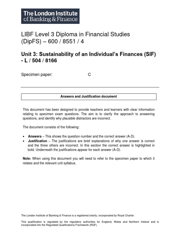 SIF - Specimen C Answers and Justifications | PDF