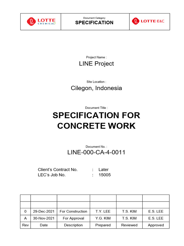 Line-000-Ca-4-0011 - Specification For Concrete Work - Rev. 0 | PDF