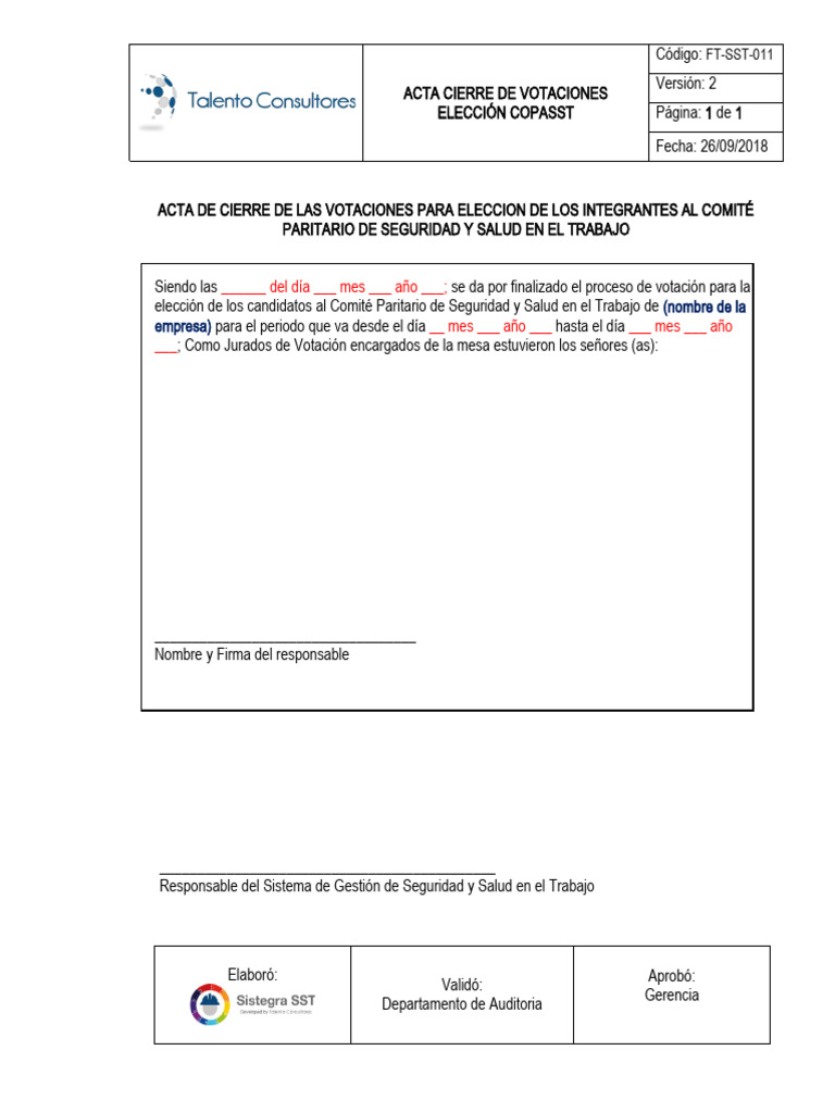 Acta Cierre Votaciones COPASST | PDF