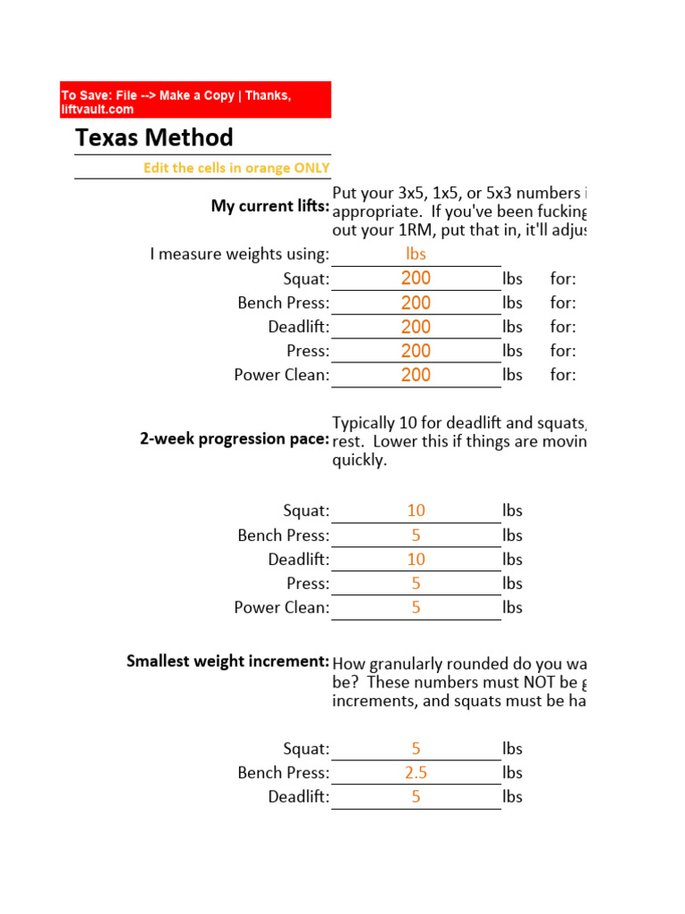 Texas Method Weightlifting Spreadsheet | PDF