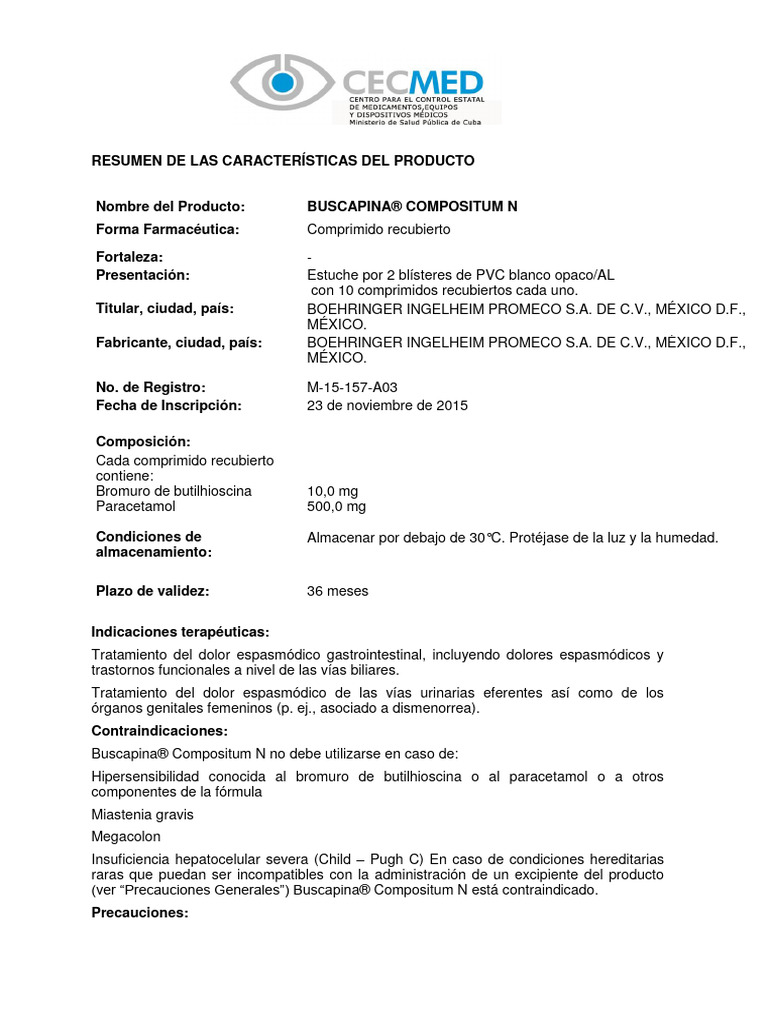 M15157a03 Buscapina Compositum N | PDF