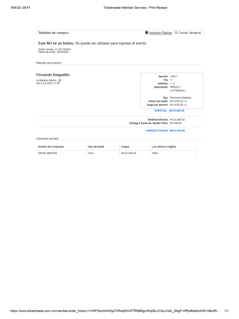 Ticketmaster member services print receipt pdf