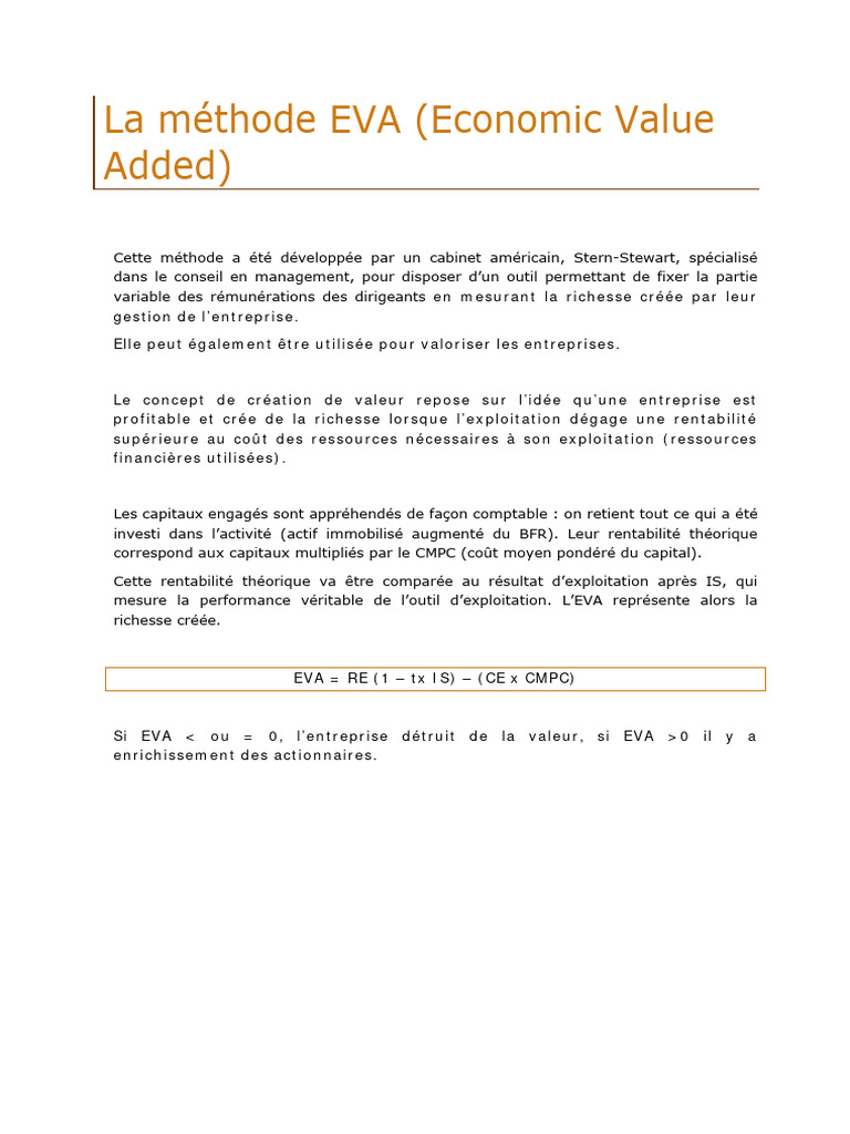 Méthode EVA : Création de valeur économique | PDF