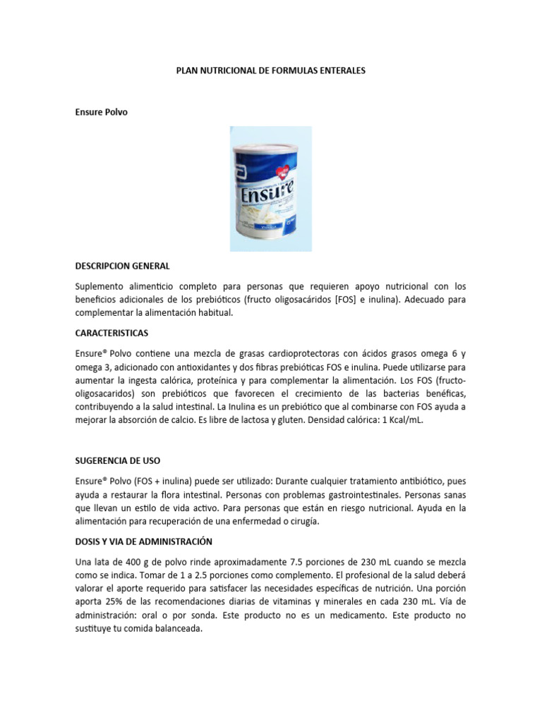 PLAN NUTRICIONAL DE FORMULAS ENTERALES (Recuperado Automáticamente) | PDF
