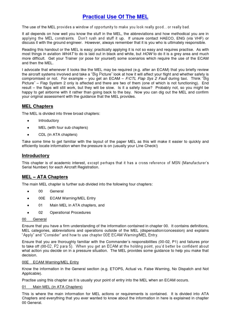 Practical Use of the MEL | Aircraft | Aerospace Engineering