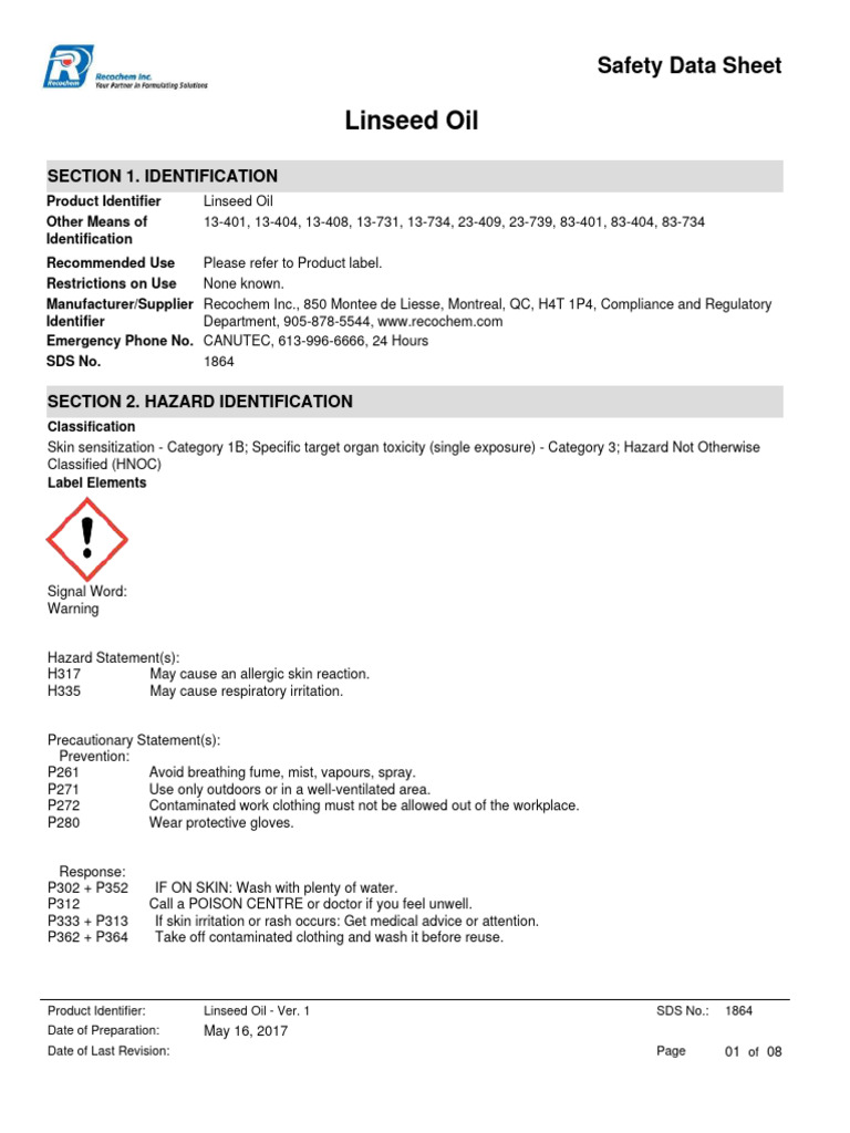 SDS Linseed Oil PDF