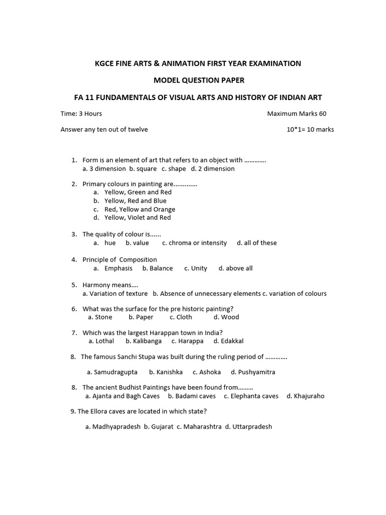 Kgce Fine Arts Model QN Paper PDF