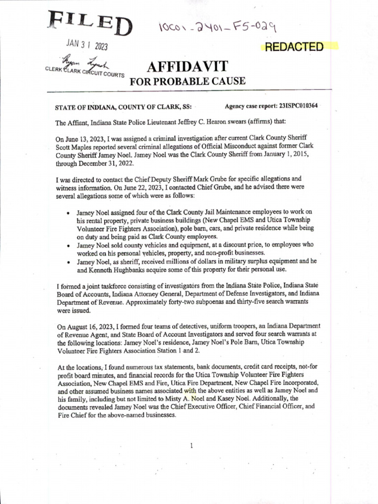 Indiana Probable Cause Affidavit: Jamey Noel | PDF | Income Tax In The ...