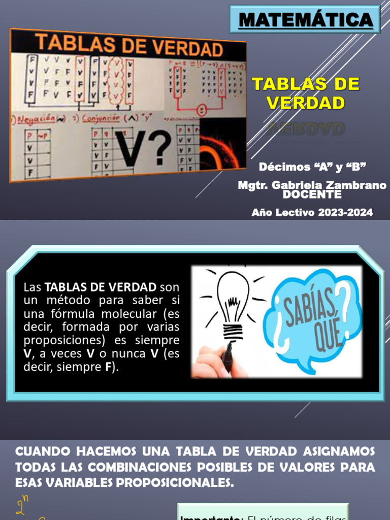 Tablas de Verdad Negación, Conjunción y Disyunción PDF