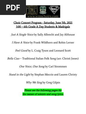6th Grade a Day Choir Concert Program