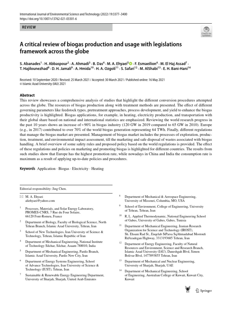 A Critical Review of Biogas Production and Usage With Legislations ...