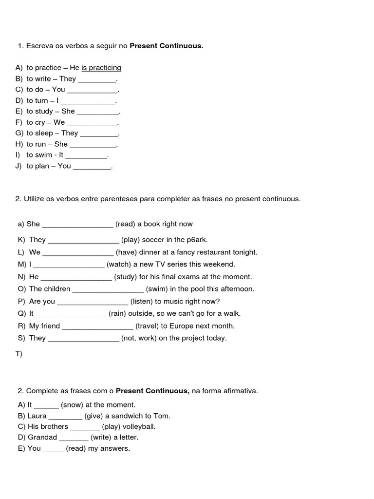 Exercícios Present Continuous 1 | PDF | Language Arts & Discipline ...