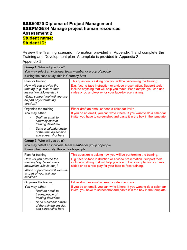 BSBPMG534 Assessment 2 Template & Guideline | PDF | Career & Growth ...