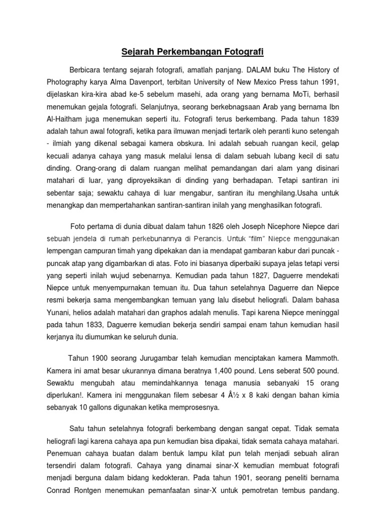 Sejarah Perkembangan Fotografi Sejarah Perkembangan Fotografi