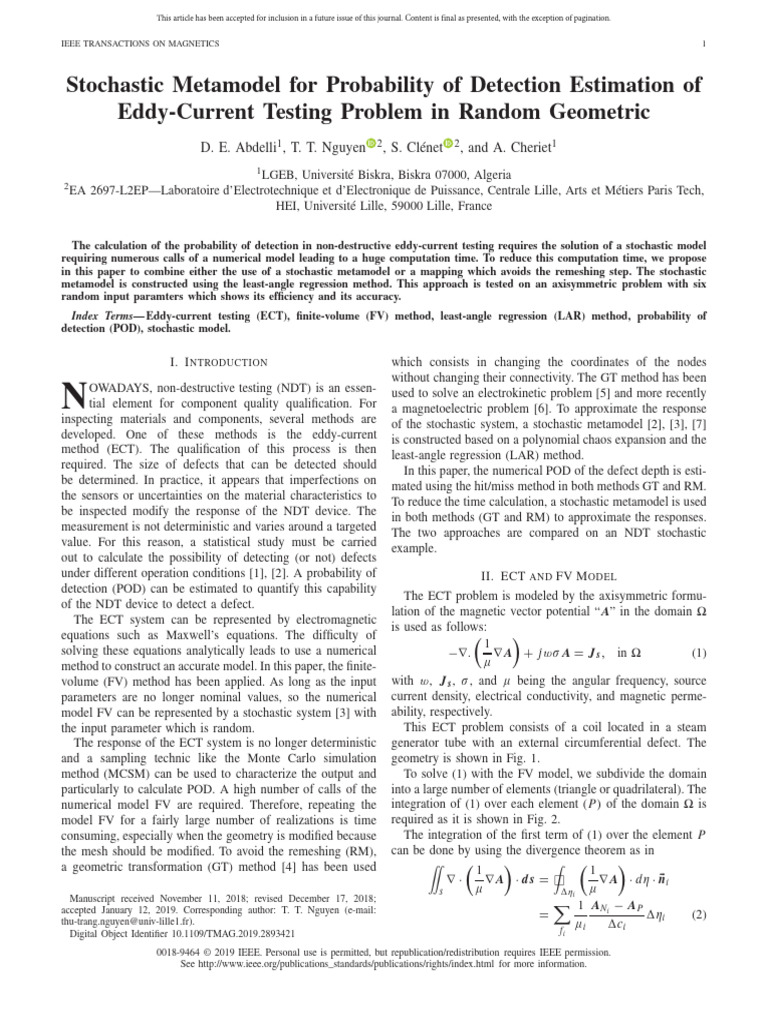 Stochastic Metamodel For Probability of Detection Estimation of EddyCurrent Testing Problem in