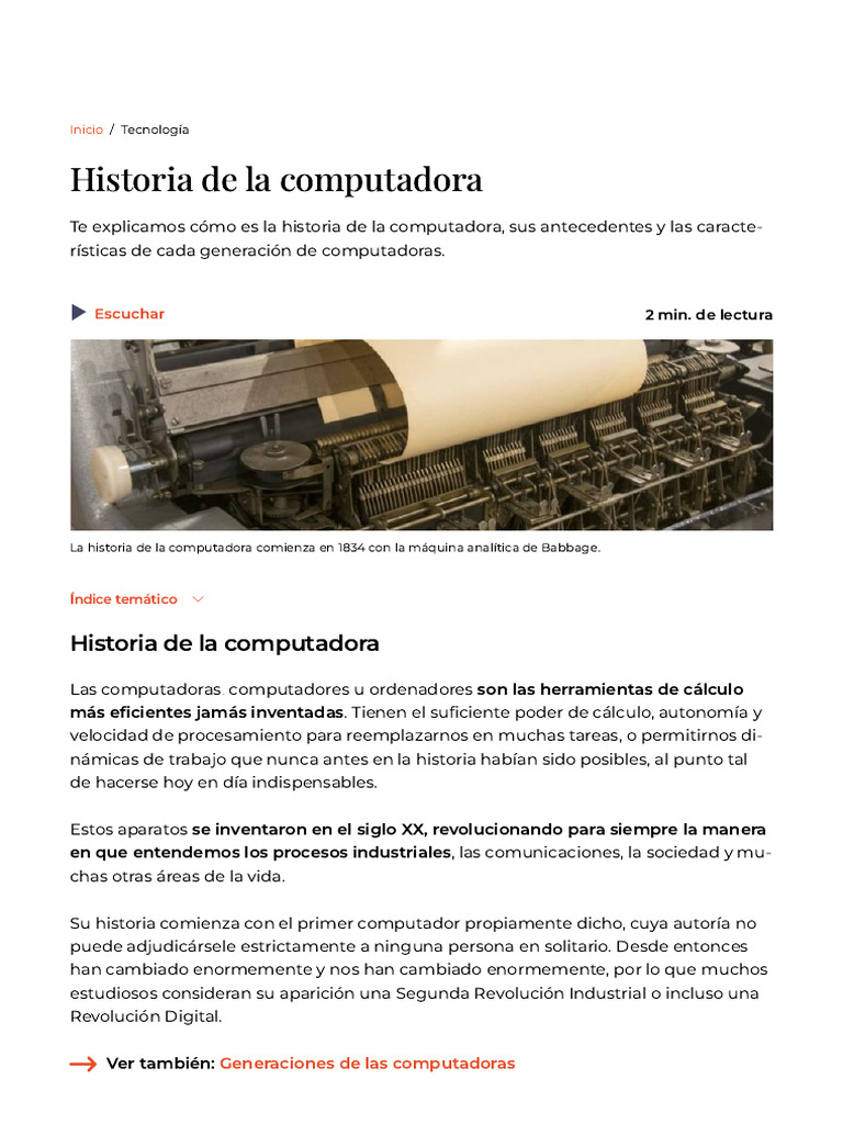 Historia de La Computadora - Resumen, Inventos y Generaciones | PDF