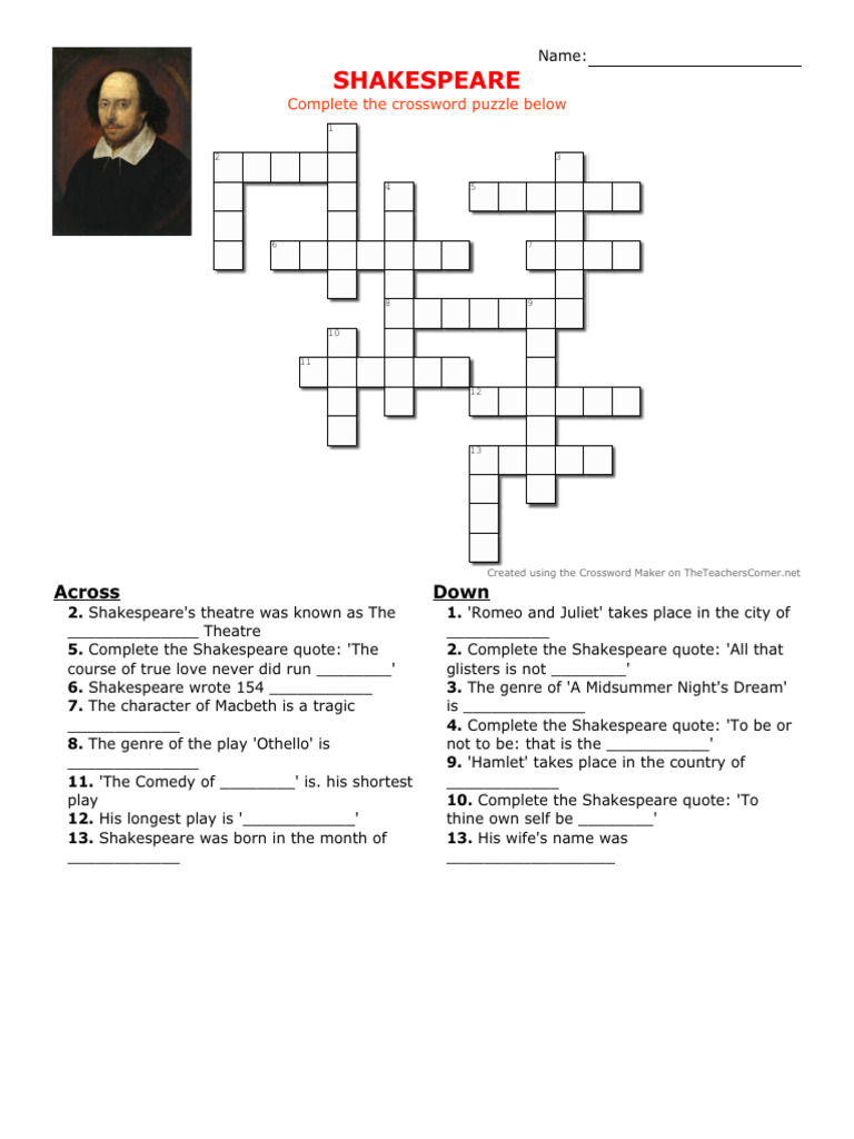 Shakespeare Crossword Puzzle Guide | PDF