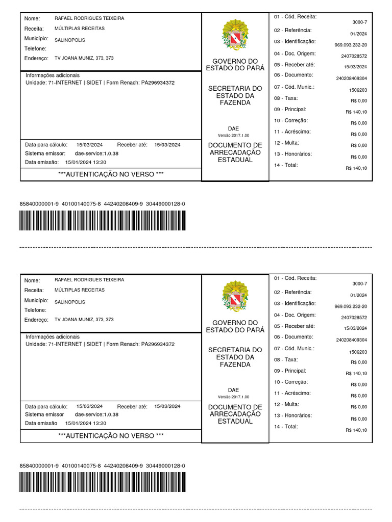 Boleto Segunda Via CNH PDF