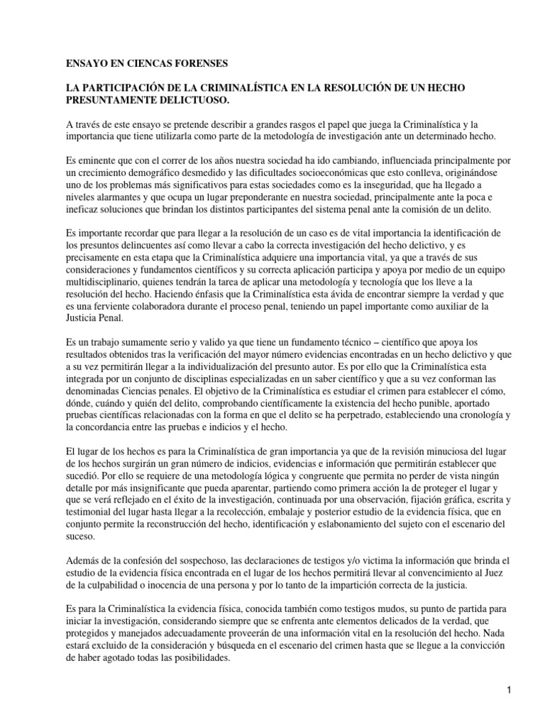 Ensayo de Ciencias Forenses PDF Ciencia forense Testigo experto