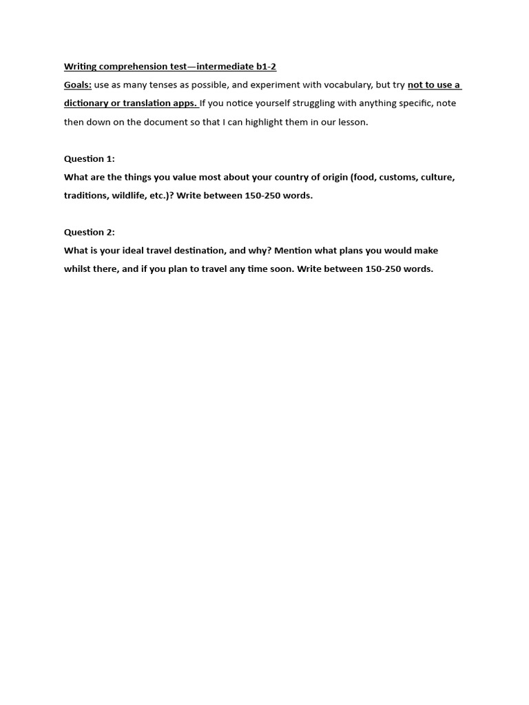Writing Comprehension Test PDF