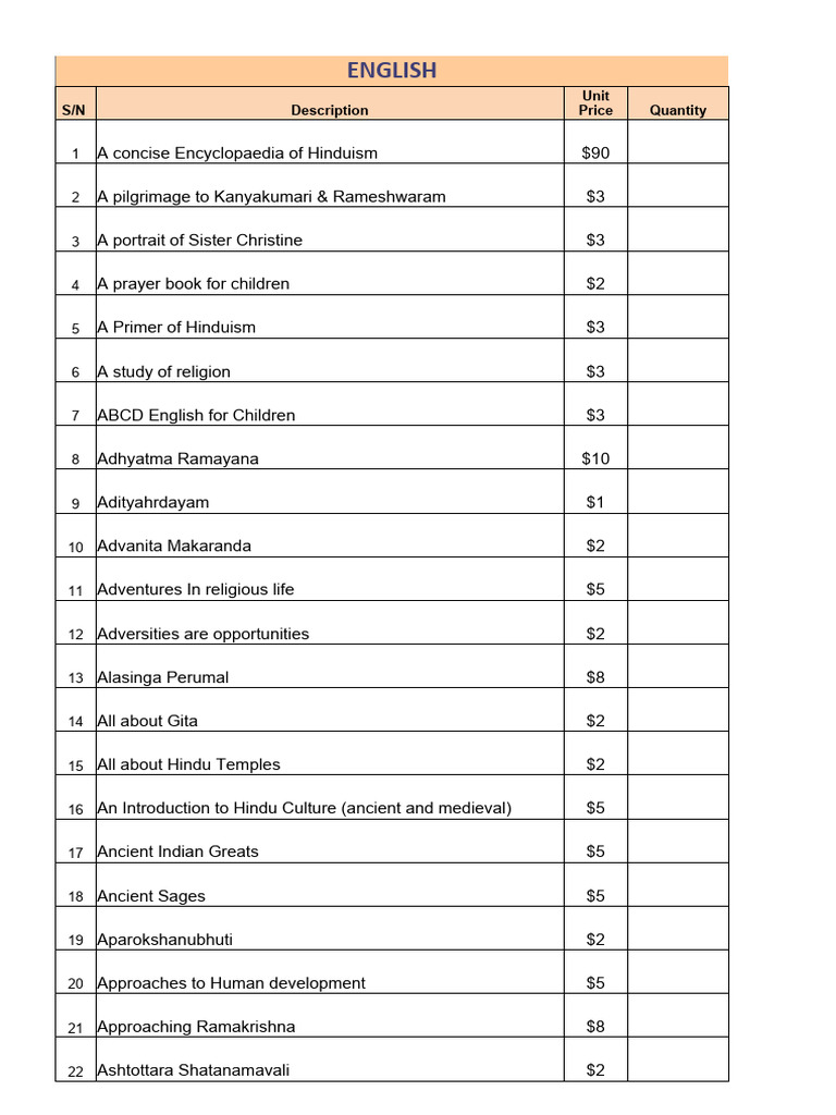 Ramakrishna Mission Singapore Book List v1 | PDF | Religion & Spirituality