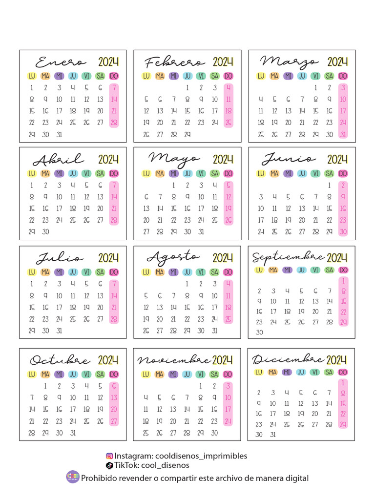 Calendario Mignon 2024 Cool Diseños PDF