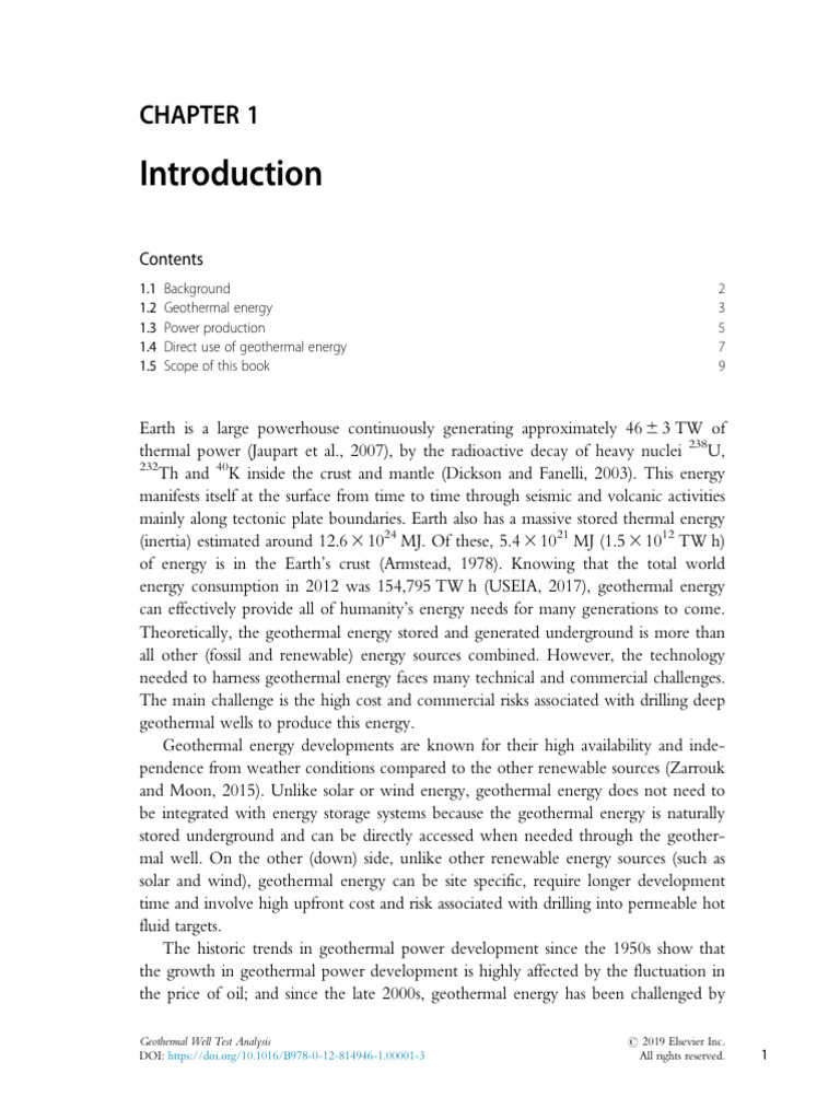 Chapter 1 - Introduction - 2019 - Geothermal Well Test Analysis | PDF