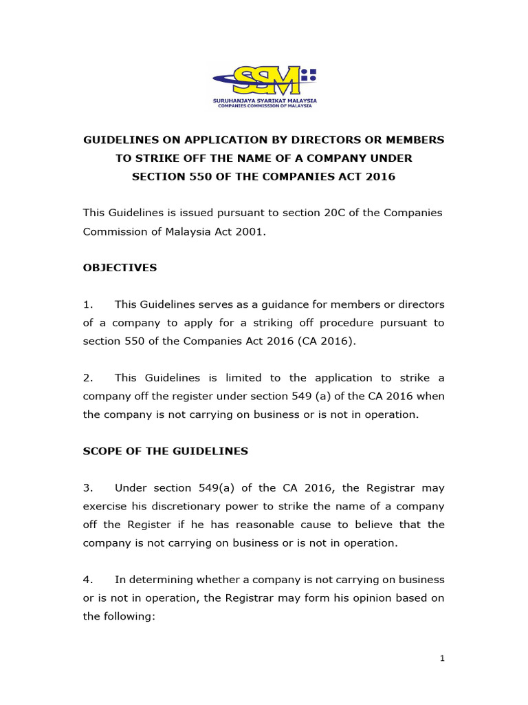 Guidelines for Company Strike Off in Malaysia | PDF | Liquidation ...